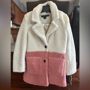 🆕 💝 French Connection Two-Tone Faux Fur / Sherpa Teddy Jacket in Ivory & Pink